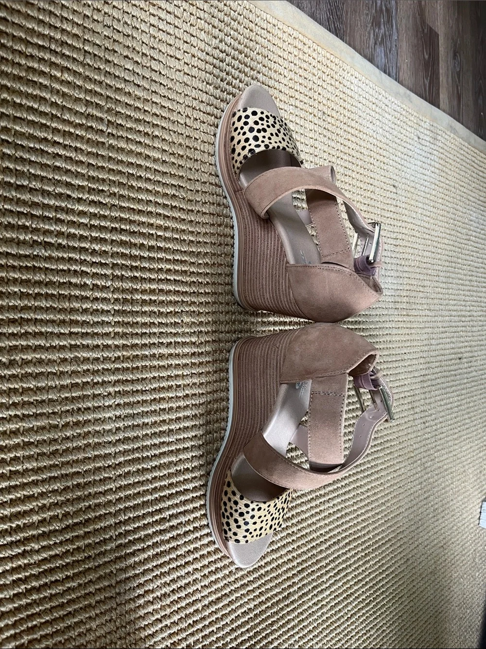 Dr. Scholls Tan and Cheetah Wedge Heeled Sandals